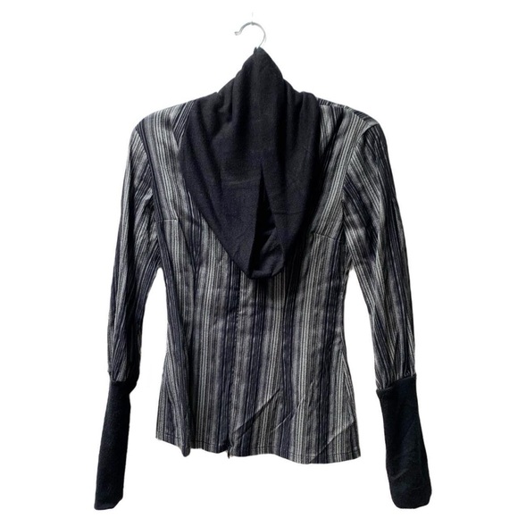 Black Grey Striped Cowl Neck Long Sleeve Top - Picture 2 of 6